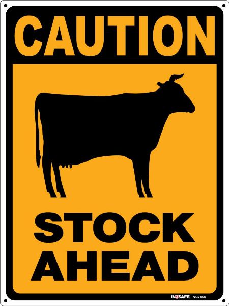 Picture of CAUTION STOCK AHEAD SIGN 450 X 600 PVC