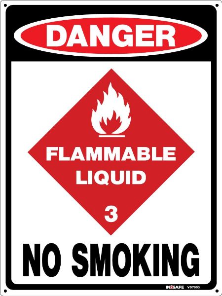 Picture of DANGER FLAMMABLE LIQUID 3 NO SMOKING SIGN 225 X 300 PVC