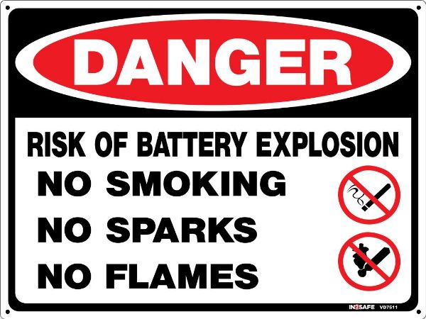 Picture of DANGER RISK OF BATTERY EXPLOSION SIGN 300 X 225 PVC