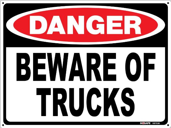 Picture of DANGER BEWARE OF TRUCKS SIGN 300 X 225 PVC