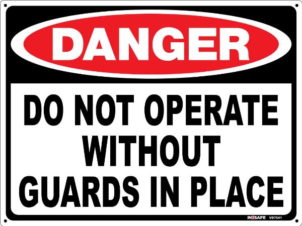 Picture of DANGER DO NOT OPERATE WITHOUT GUARDS SIGN 225 X 300 PVC