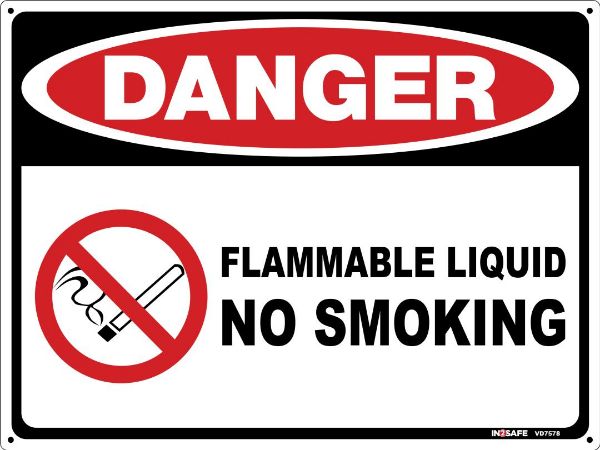 Picture of DANGER FLAMMABLE LIQUID NO SMOKING SIGN 300 X 225 PVC