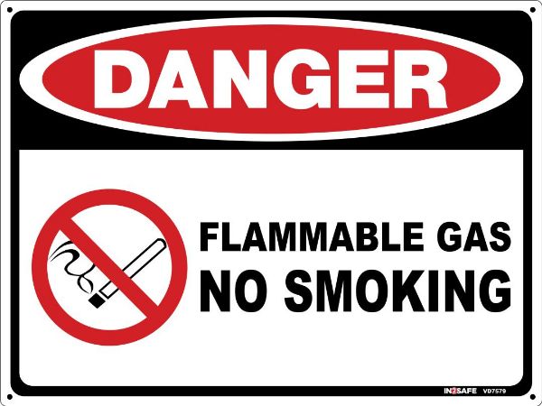 Picture of DANGER FLAMMABLE GAS NO SMOKING SIGN 300 X 225 PVC