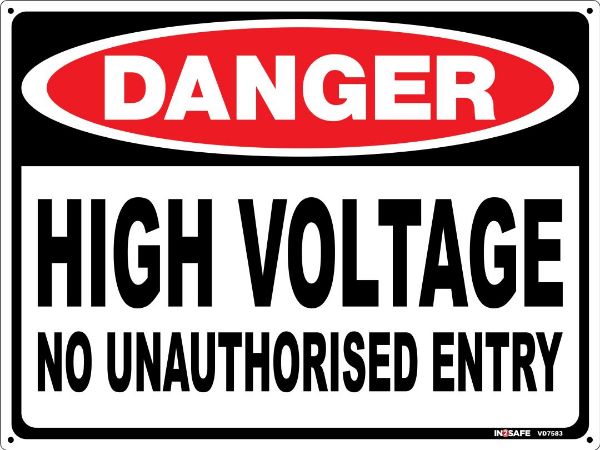 Picture of DANGER HIGH VOLTAGE NO UNAUTHORISED ENTRY SIGN 300 X 225 PVC
