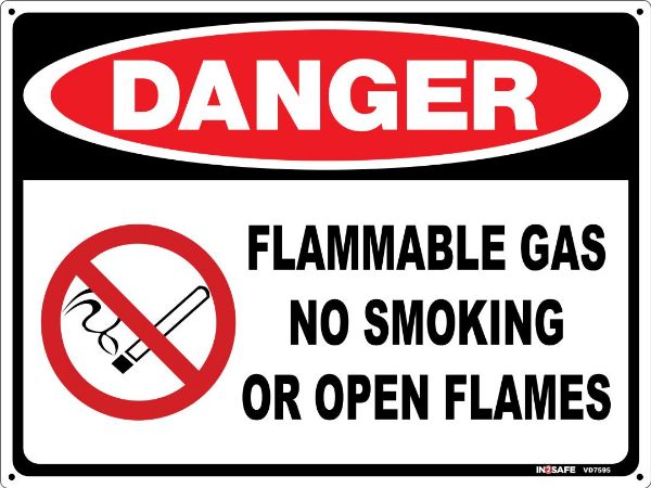 Picture of DANGER FLAMMABLE GAS NO SMOKING OR OPEN FLAMES SIGN 300 X 22