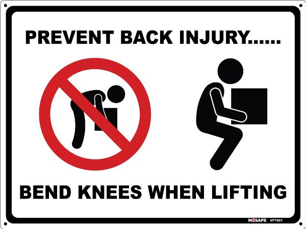 Picture of PREVENT BACK INJURY BEND KNEES SIGN 300 X 225 PVC