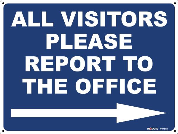 Picture of ALL VISITORS MUST REPORT TO OFFICE RIGHT ARROW SIGN 300 X 22