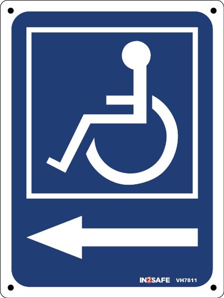 Picture of WHEELCHAIR WITH ARROW TO LEFT SIGN 225 X 300 PVC