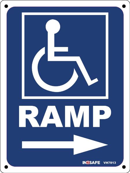 Picture of WHEELCHAIR RAMP WITH ARROW TO RIGHT SIGN 225 X 300 PVC