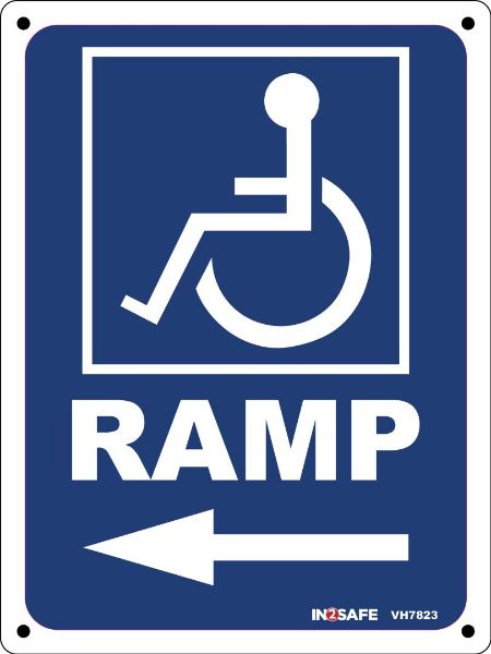Picture of WHEELCHAIR RAMP WITH ARROW TO LEFT SIGN 225 X 300 PVC