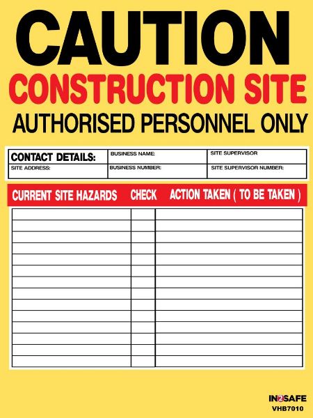 Picture of CONSTRUCTION SITE HAZARD WHITEBOARD SIGN 600 X 800MM ACM
