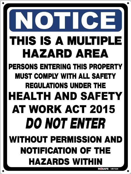 Picture of NOTICE THIS IS A MUTIPLE HAZARD AREA SIGN 300 X 400 PVC