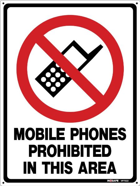 Picture of MOBILE PHONES PROHIBITED IN THIS AREA SIGN 225 X 300 PVC