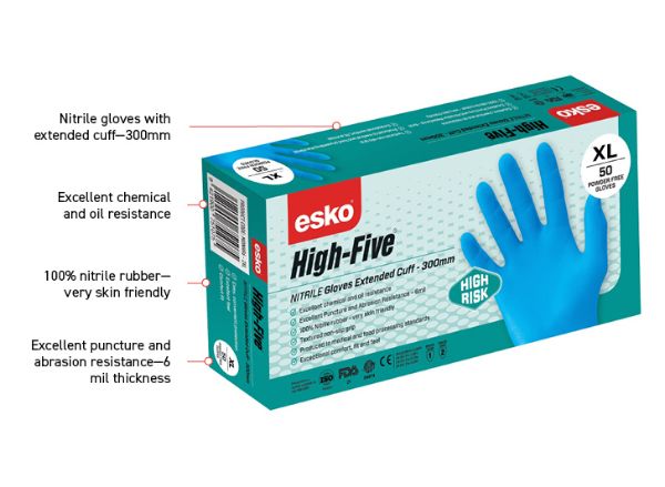 Picture of ESKO HIGH FIVE, 6 MIL HIGH RISK, LIGHT BLUE NITRILE DISPOSAB