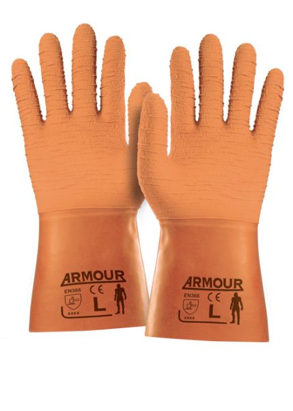 Picture of ORANGE CRINKLE LATEX GAUNTLET 30CM GLOVES