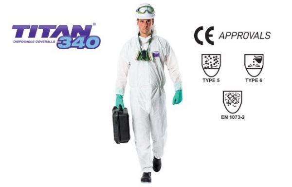 Picture of ESKO TITAN 340 CE TYPE 5,6 CAT III DISPOSABLE SMS COVERALL,
