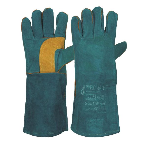 Picture of PRO PYROMATE SOUTH PAW LEFT HAND PAIR -GREEN & GOLD KEVLAR