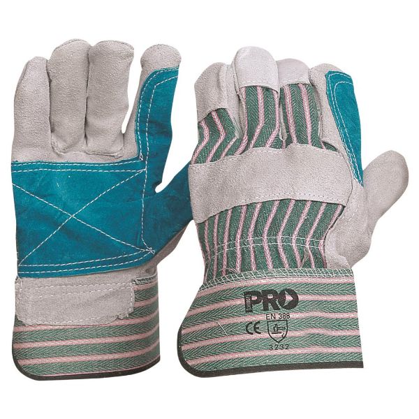 Picture of PRO GREEN & GREY STRIPED COTTON / LEATHER GLOVES