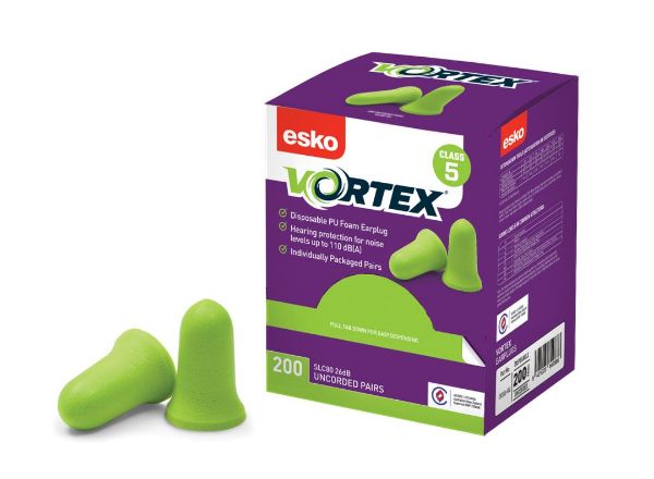 Picture of ESKO GREEN VORTEX BELL SHAPED EARPLUGS, CLASS 5 - 26DB, 200
