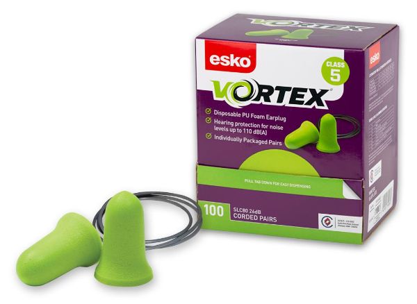 Picture of ESKO GREEN VORTEX BELL SHAPED CORDED EARPLUGS, CLASS 5