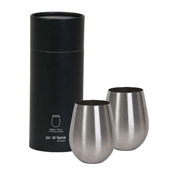 Picture of PODIFAME STEMLESS STAINLESS STEEL WINE GLASS SET